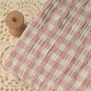 粉白紫米灰格泡泡格涤棉  春手作自制DIY连衣裙童装发圈娃衣面料