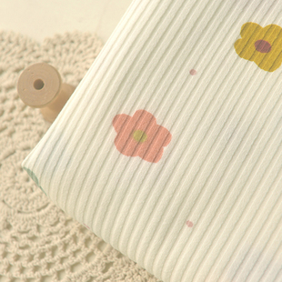 米白彩太阳花波点条纹针织涤棉布  秋冬连衣裙开衫衣服装婴儿面料