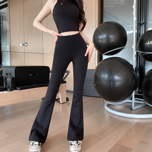 Byu run 新款高腰微喇黑色瑜伽裤女外穿加绒加厚蜜桃臀运动健身裤