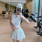 运动背心女速干网球健身瑜伽上衣 白色无袖 Byurun新款 小翻领POLO衫