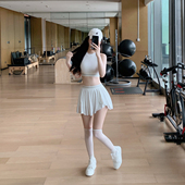 Byurun新款 女不对称裙摆运动半裙两件套 撞色健身瑜伽背心瑜伽套装