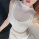 Byu run 网纱半高领白色运动背心假两件美背瑜伽服女透气健身文胸