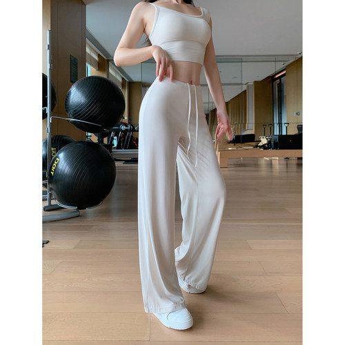 Byu run 抽绳宽松速干直筒运动裤女高腰蜜桃臀普拉提绝美健身长裤