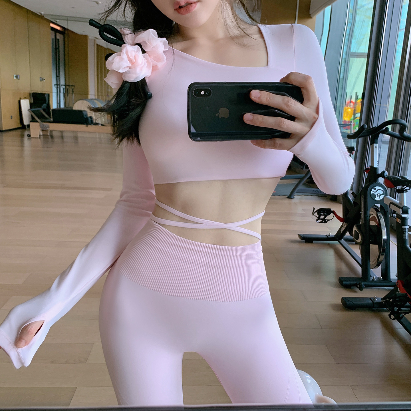 Byu run 斜领口腰部细绑带短款长袖T恤女带胸垫一体式运动服上衣,运动/瑜伽/健身/球迷用品,瑜伽t恤,淘宝优惠券,粉丝福利购,淘宝优惠卷