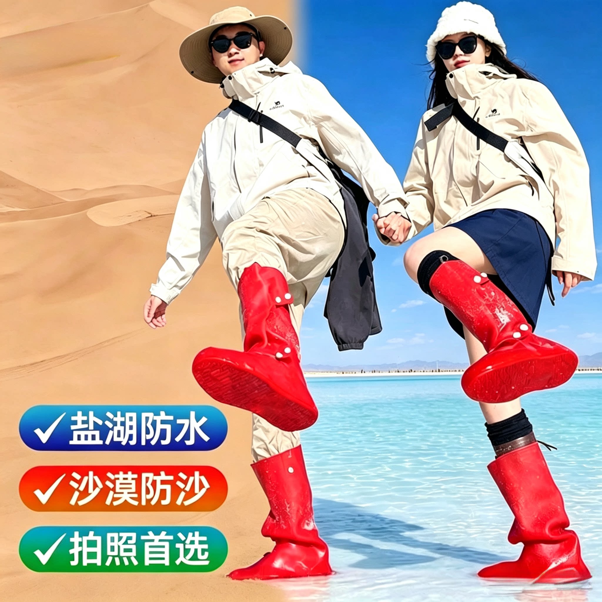 茶卡盐湖高筒防水防滑防沙鞋套