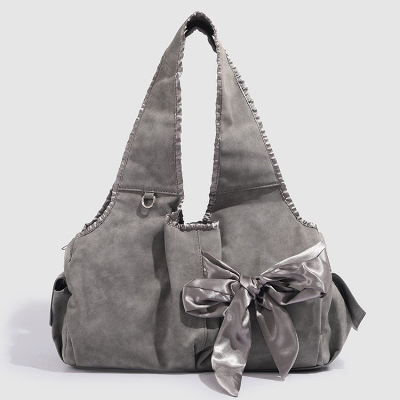 韩国小众设计女潮托特包街头感蝴蝶结装饰大容量手提单肩腋下包包