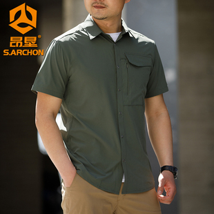 翻領襯衫 軍迷戶外速干戰術襯衣男士 透氣休閑半袖 彈力薄款 短袖 夏季
