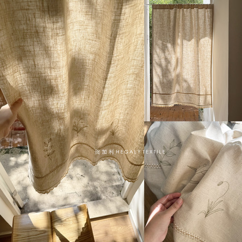 手作绣花门帘苎麻隔断帘文艺透光