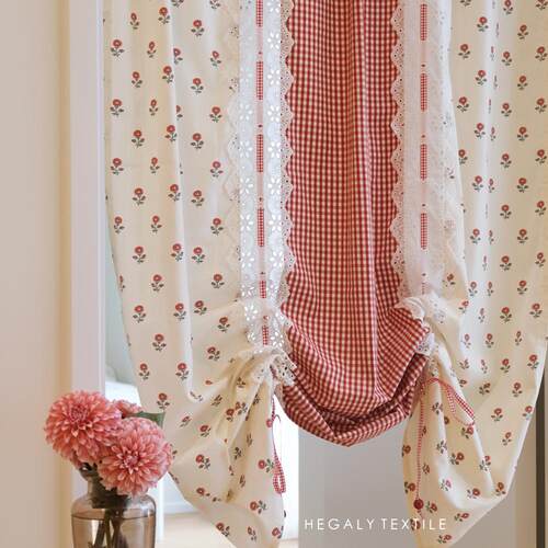 复古小红花提拉帘英伦浪漫门帘