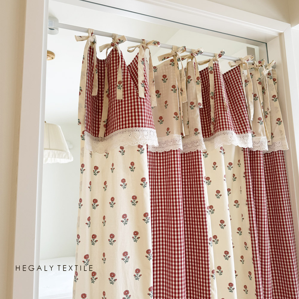英式复古小红花系带款小帘子
