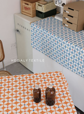 HEGALY｜万花筒棉麻桌布桔红色蓝色印花布艺装饰拍摄背景餐垫ins