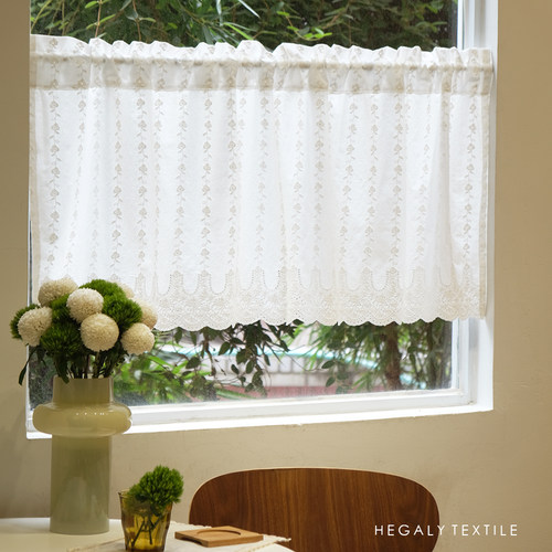 棉布蕾丝绣花白色复古厨房半帘