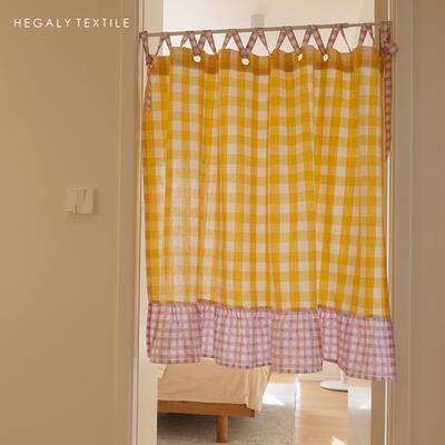 小众设计感黄格门帘隔断帘半帘