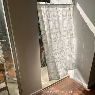HEGALY 浮雕蕾丝刺绣复古门帘棉布小窗帘白色厨房半帘隔断 法式