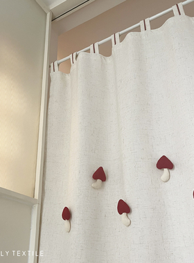 HEGALY 小蘑菇可爱门帘吊带亚麻米色隔断帘小窗帘温柔文艺DIY红色