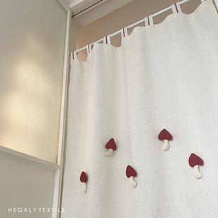 HEGALY 小蘑菇可爱门帘吊带亚麻米色隔断帘小窗帘温柔文艺DIY红色