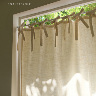 HEGALY 北欧 系带亚麻质地门帘浅米色半帘门帘隔断帘窗帘简约日式