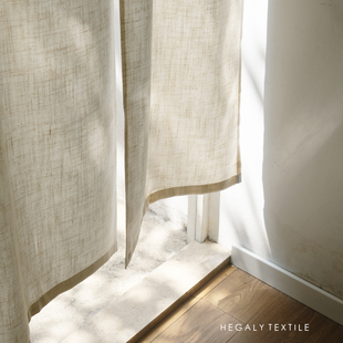 HEGALY 分片门帘亚麻质感浅米色半帘出租屋隔断帘厨房窗帘风水帘