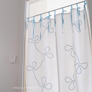 HEGALY 蓝色韩系分片门帘白色隔断帘清爽可爱系带手工立体装饰