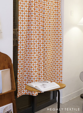 HEGALY｜万花筒棉麻门帘桔红色蓝色印花隔断帘装饰拍摄背景布