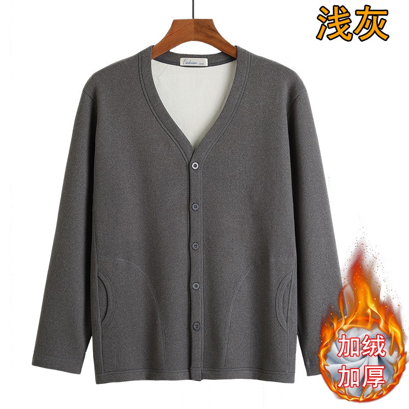 中老年男加绒加厚开扣卫衣