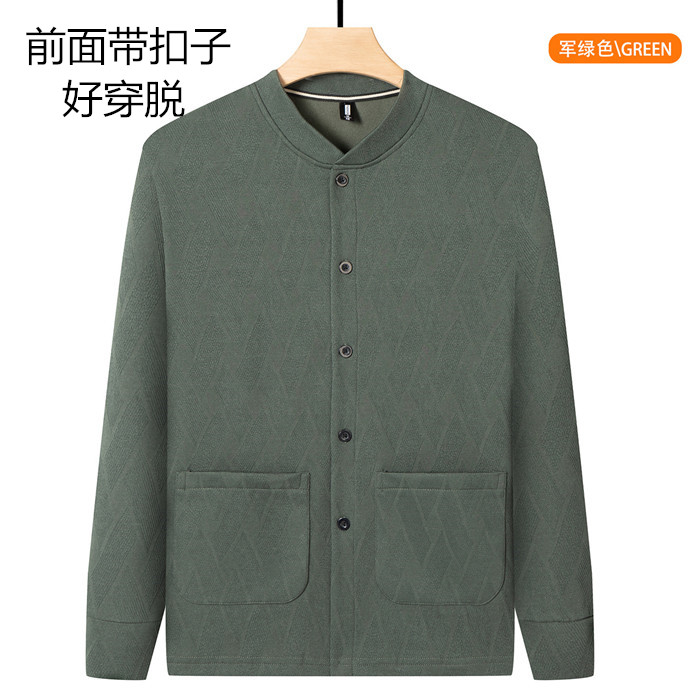 前开扣秋衣男士开襟上衣老人家对门打底衫爸爸纽扣保暖衣德绒开衫