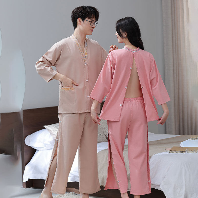 高端按摩服男纯棉前后开扣针灸服
