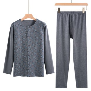 男士前扣内衣纯棉系扣打底衫中老年开胸棉毛衫对门秋衣秋裤好穿脱