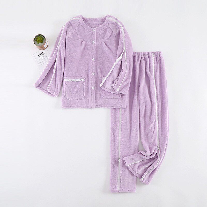 秋冬厚款法兰绒病号服套装女款