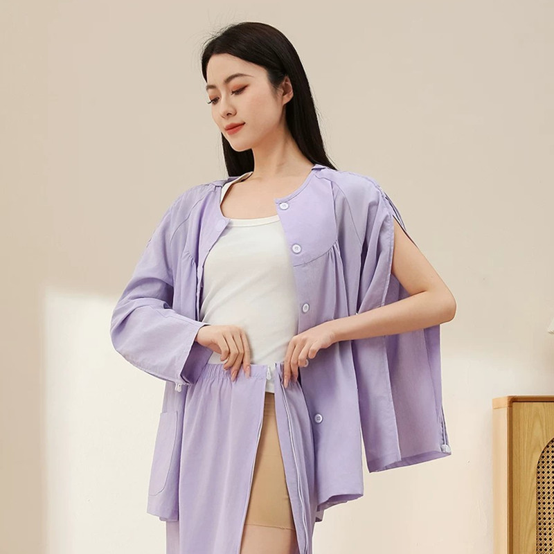 女纯棉病员服手臂开口拉链石膏