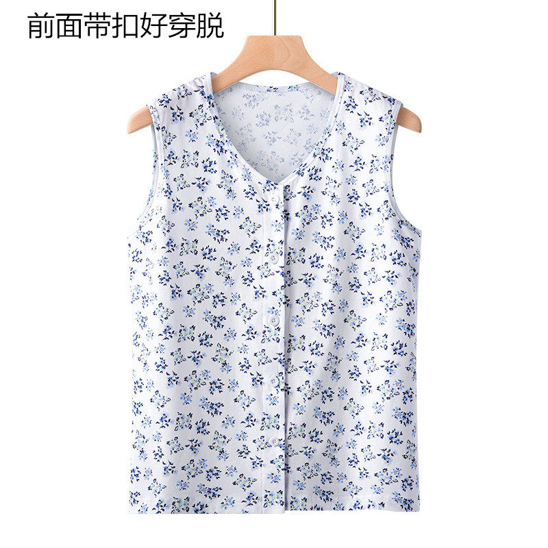 带扣子汗衫女夏老年人纽扣背心