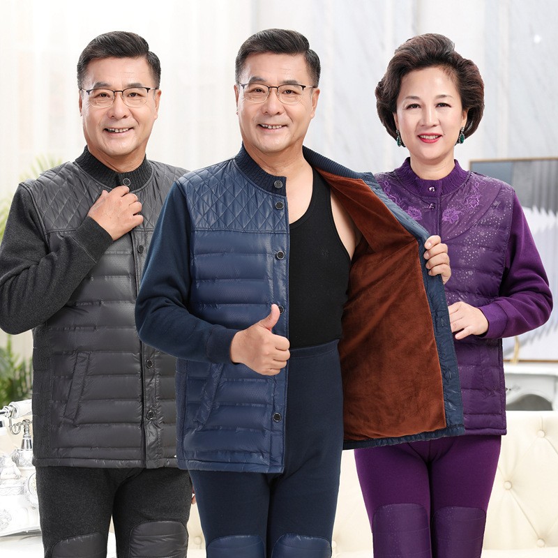 冬季中老年羽绒加绒保暖套装