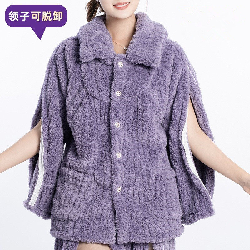 医院护理服女秋冬天病人保暖衣手臂拉链肩袖损伤术后病员服法兰绒