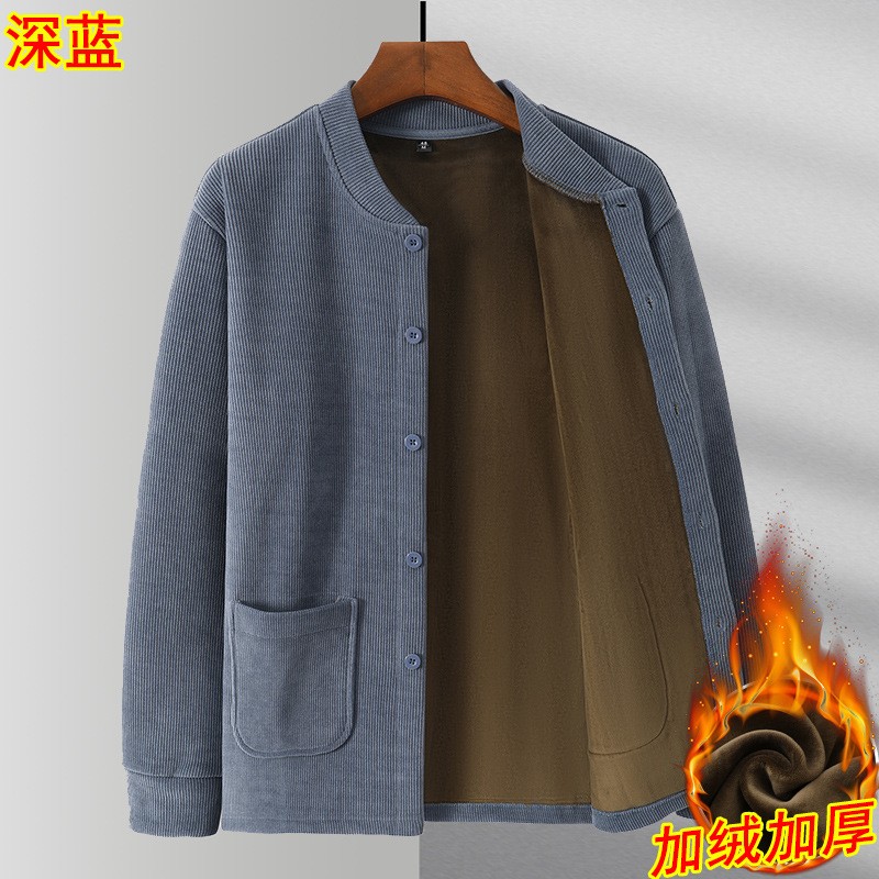 中老年男加绒加厚开衫保暖上衣
