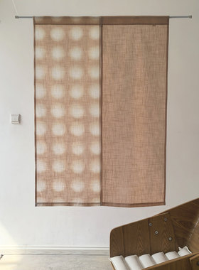 |▋本事|▋LZ32手工扎染薯莨染棉麻中式半遮光门帘 半帘 85x120cm