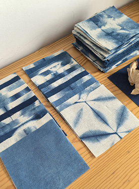 |▋本事|▋手工植物蓝染纯棉布料布头diy布组10片 12x12cm特价BL1