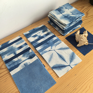 |▋本事|▋手工植物蓝染纯棉布料布头diy布组10片 12x12cm特价BL1