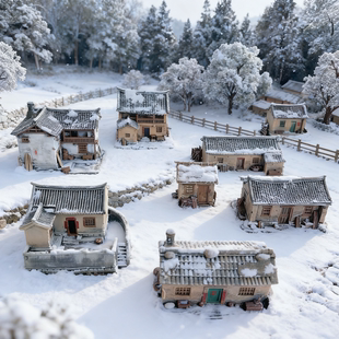80年代东北农村小屋摆件田园风乡村老房子瓦房小院建筑装饰微景观
