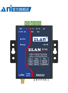 lora无线模块串口RS232/422/485转lora数传电台网关ZLAN9700/9743