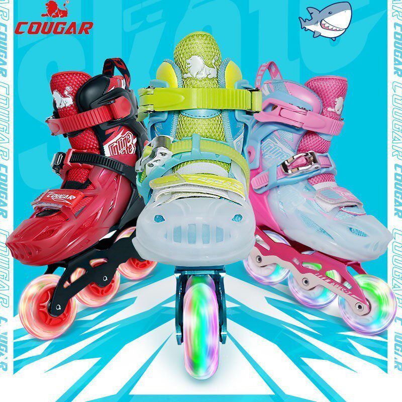 美洲狮轮滑鞋儿童初学者套装专业品牌官方男女童溜冰鞋小孩旱冰鞋