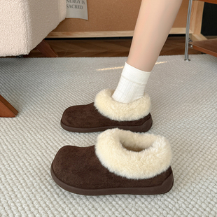 2025冬季 小暖包勃肯鞋 保暖 女半拖雪地靴冬季 加绒厚底包头毛毛拖鞋