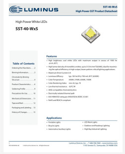 Luminus朗明纳斯sst40灯珠20W白光 LED铜热电分离2000流明 浅黄