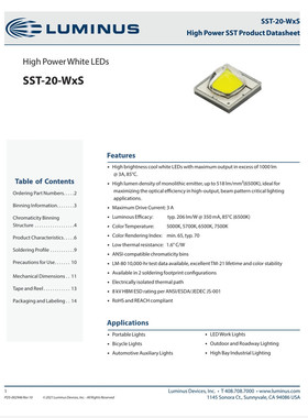 Luminus朗明纳斯高显指sst20灯珠10W白光 浅黄 LED铜热电分离1100