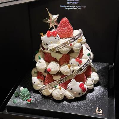 2024网红圣诞节HelloKitty许愿树蛋糕烘焙装饰圣诞蝴蝶结kt猫摆件