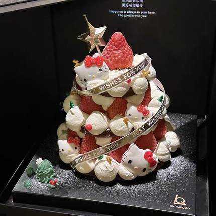 2024网红圣诞节HelloKitty许愿树蛋糕烘焙装饰圣诞蝴蝶结kt猫摆件