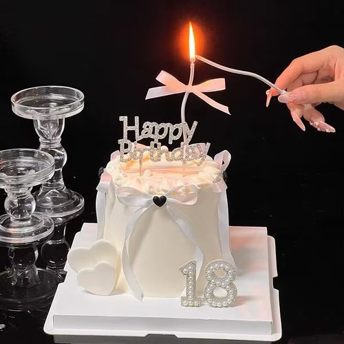 网红生日快乐蜡烛蛋糕装饰摆件数字蜡烛插件蝴蝶结丝带生日快乐