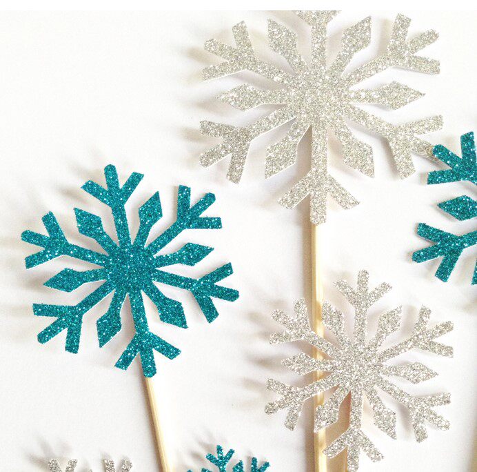 雪花蛋糕插牌10支 银色蓝色冰雪花甜品插牌 杯子蛋糕插牌