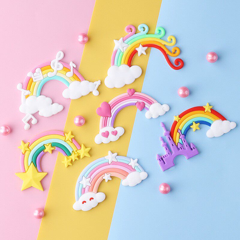 烘焙蛋糕装饰新款软胶彩虹蛋糕甜品摆件城堡白云彩虹装扮生日摆件