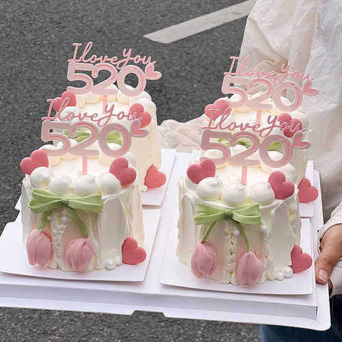 2025情人节蛋糕装饰摆件爱心卡片插件郁金香花苞摆件