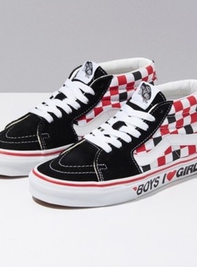 VANS范斯 Sk8-Mid 情人节爱心棋盘格中帮情侣休闲板鞋VN0A3WM3WKU